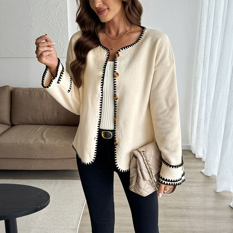 Women's Crew Neck Casual Loose Edge Cardigans