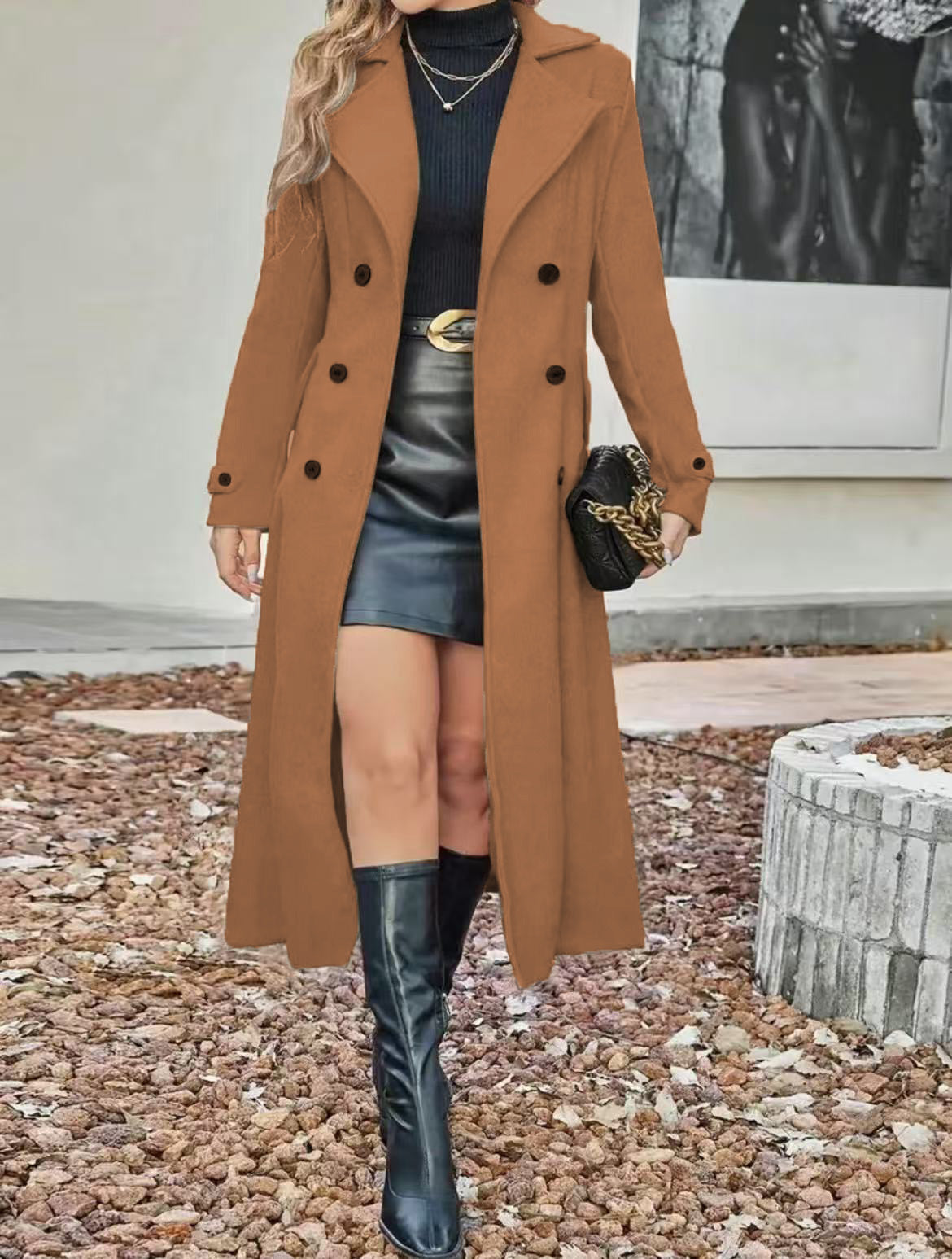Women's Fashion Woolen Double Breasted Overcoat Coats