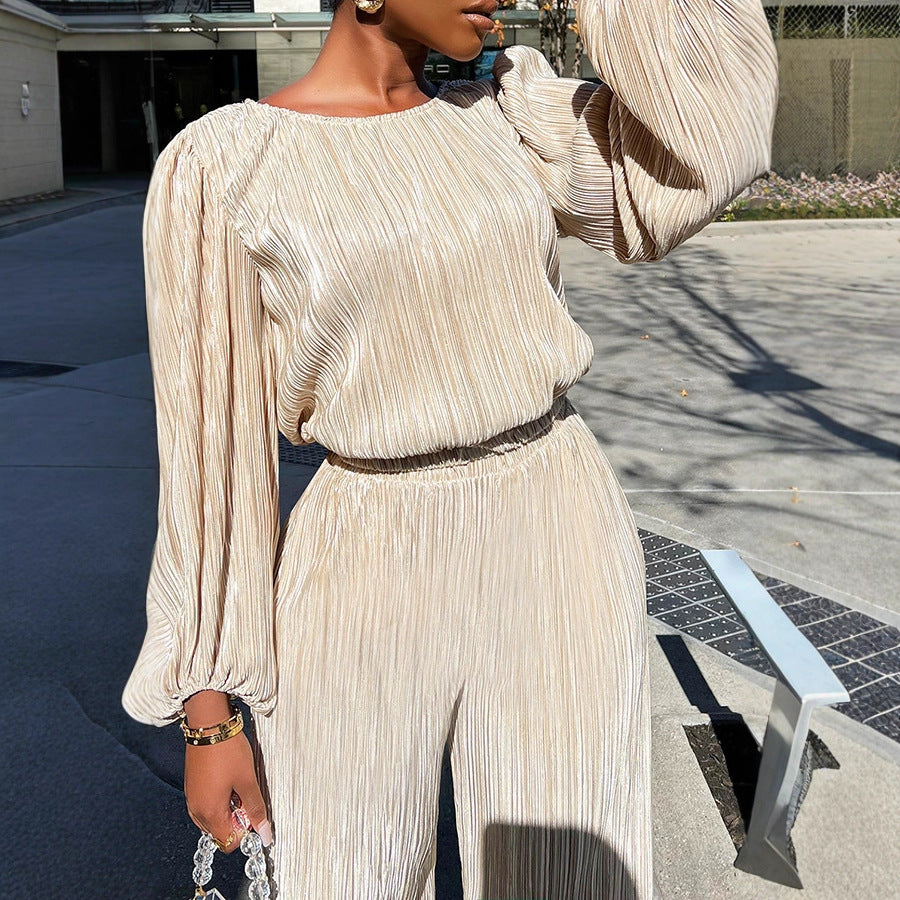 Women's Home Casual Loose Pleated High Elastic Suits