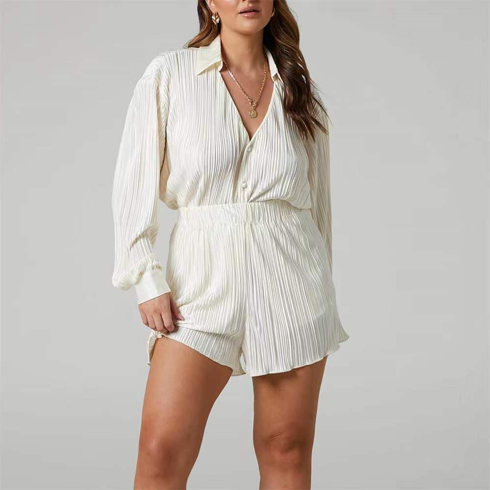 Comfortable Innovative Pleated Long Sleeve Lapel Shorts