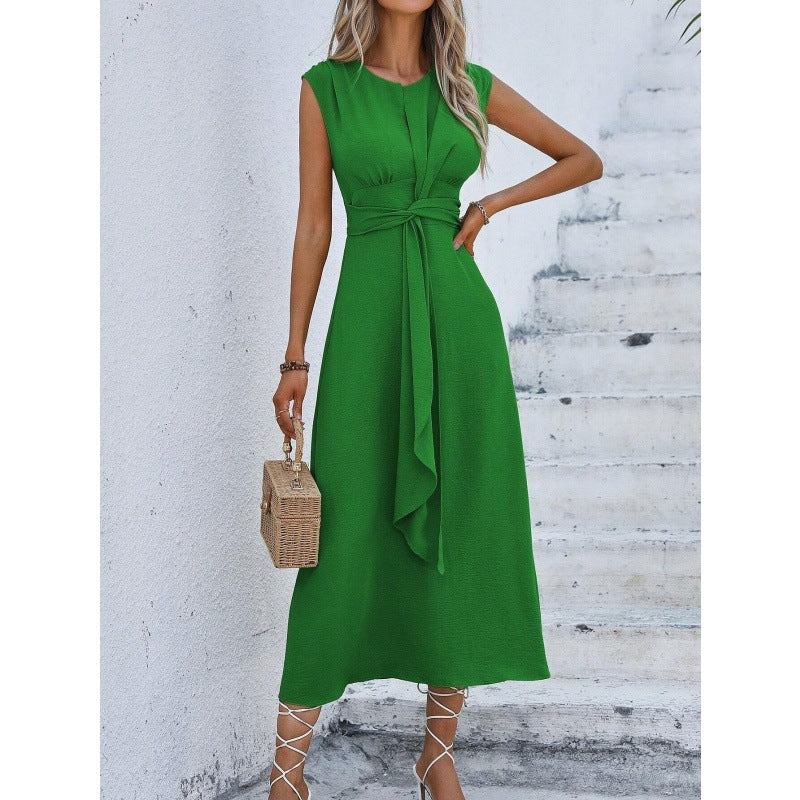 Women's Refreshing Stylish Solid Color Waist Tight Long Dress