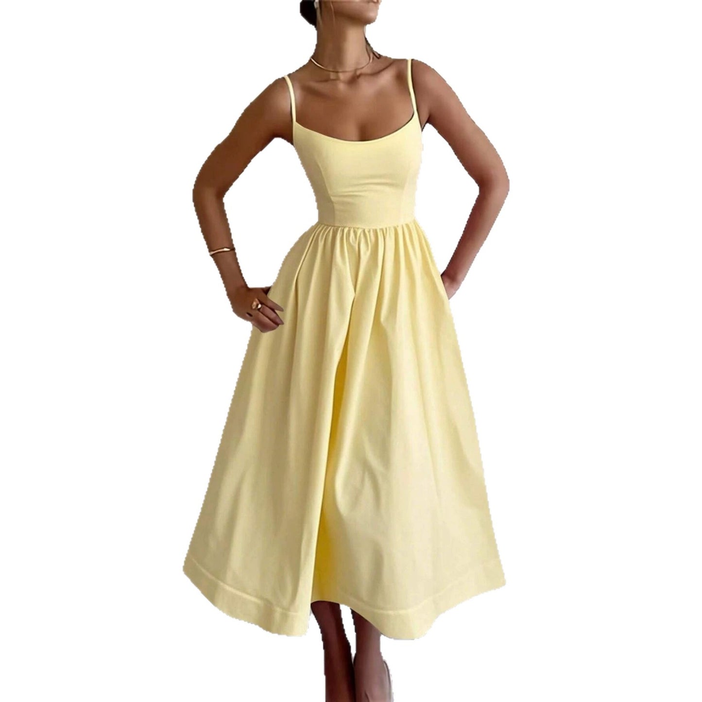 Women's Sling High Waist Slimming A- Line Temperament Vacation Dress