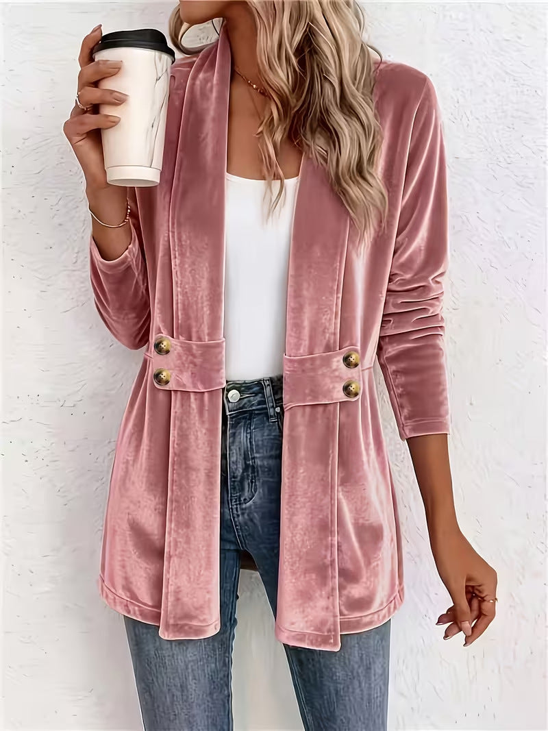 Women's Double-breasted Decorative Gold Veet Idle Style Versatile Women's Sweater