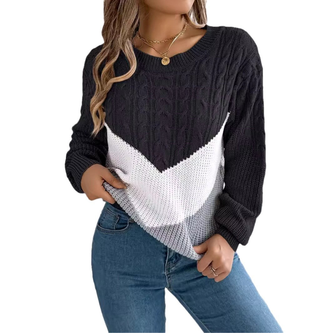 Women's Casual Multicolor Twist Lantern Sleeve Knitted Sweater