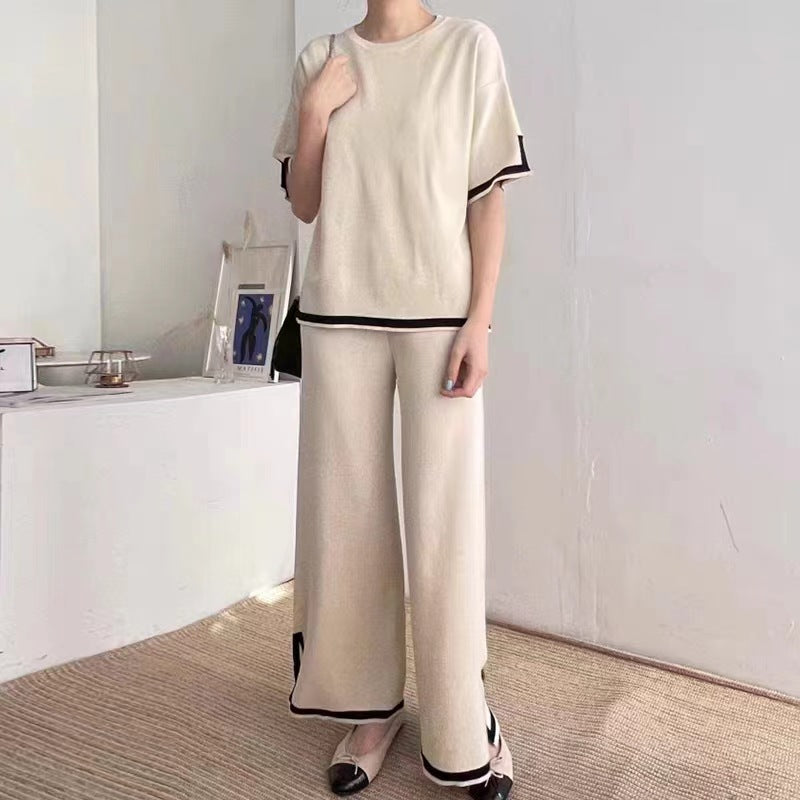Women's Retro Lazy Style Contrast Color Knitting Suits
