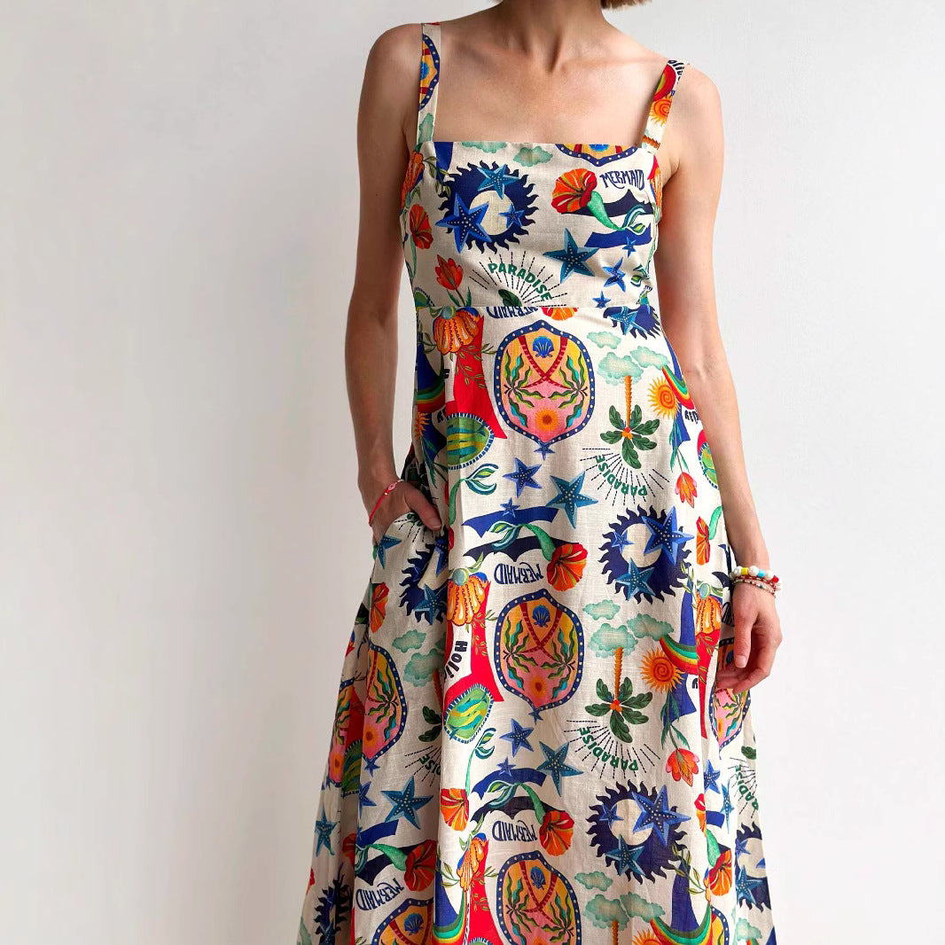 Personality Fashion Linen Printed Large Swing Vests