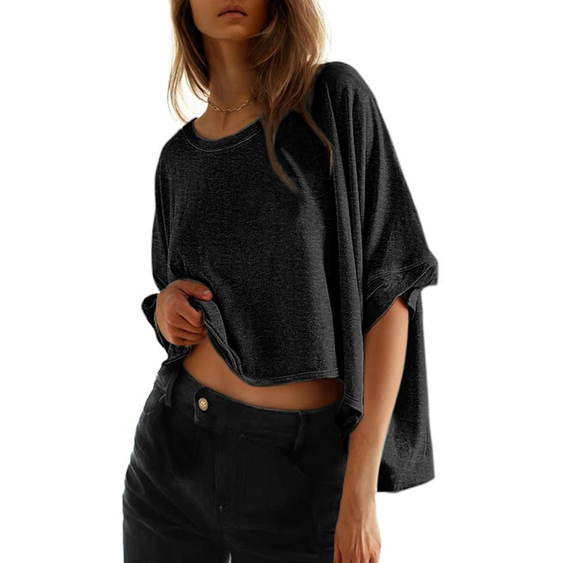 Women's Casual Oversized Batwing Sleeve Dislocation Twisted Blouses
