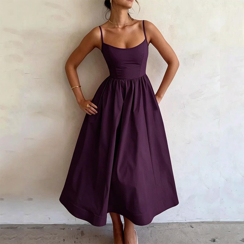 Women's Sling High Waist Slimming A- Line Temperament Vacation Dress