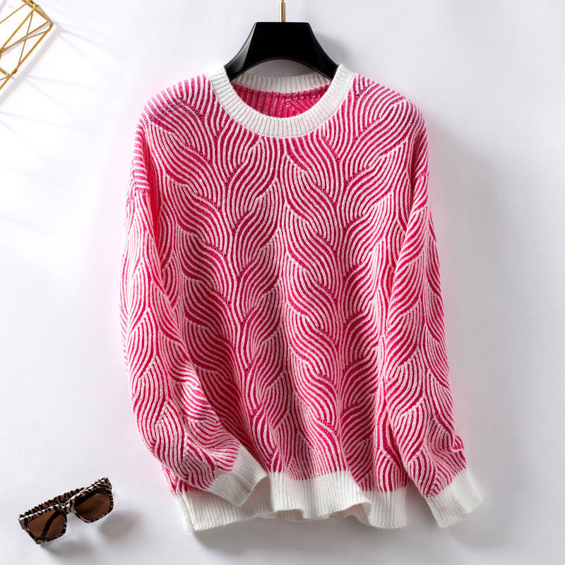 Women's Retro Casual Striped For Pullover Loose-fitting Long Sleeves Sweaters