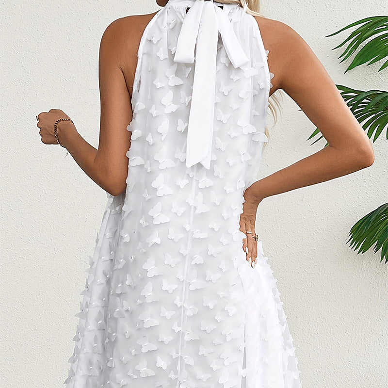 Butterfly Halter Summer Polyester Fiber Sleeveless Cold-shoulder Skirts