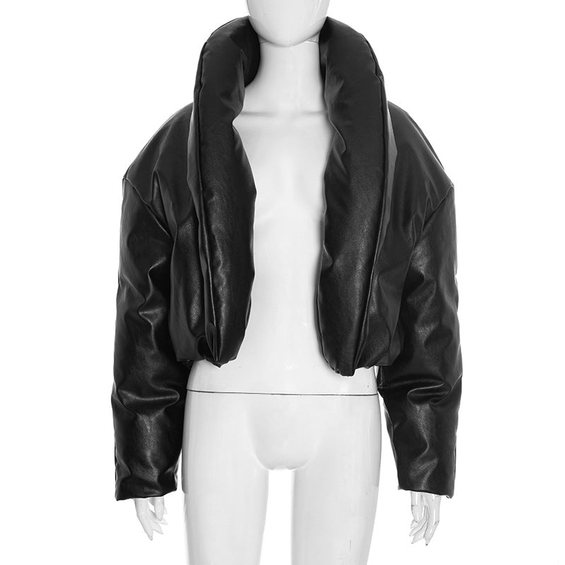 Women's Winter Street Design Leather Stand Collar Coats