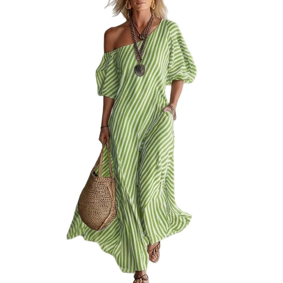 Women's Fashion Spring Elegant Irregular Striped Dress