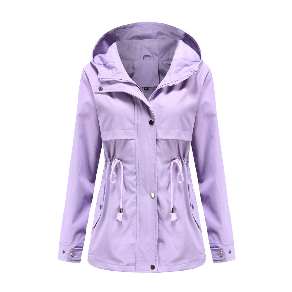 Women's European Raincoat Mid-length Hooded Thin Trench Coats