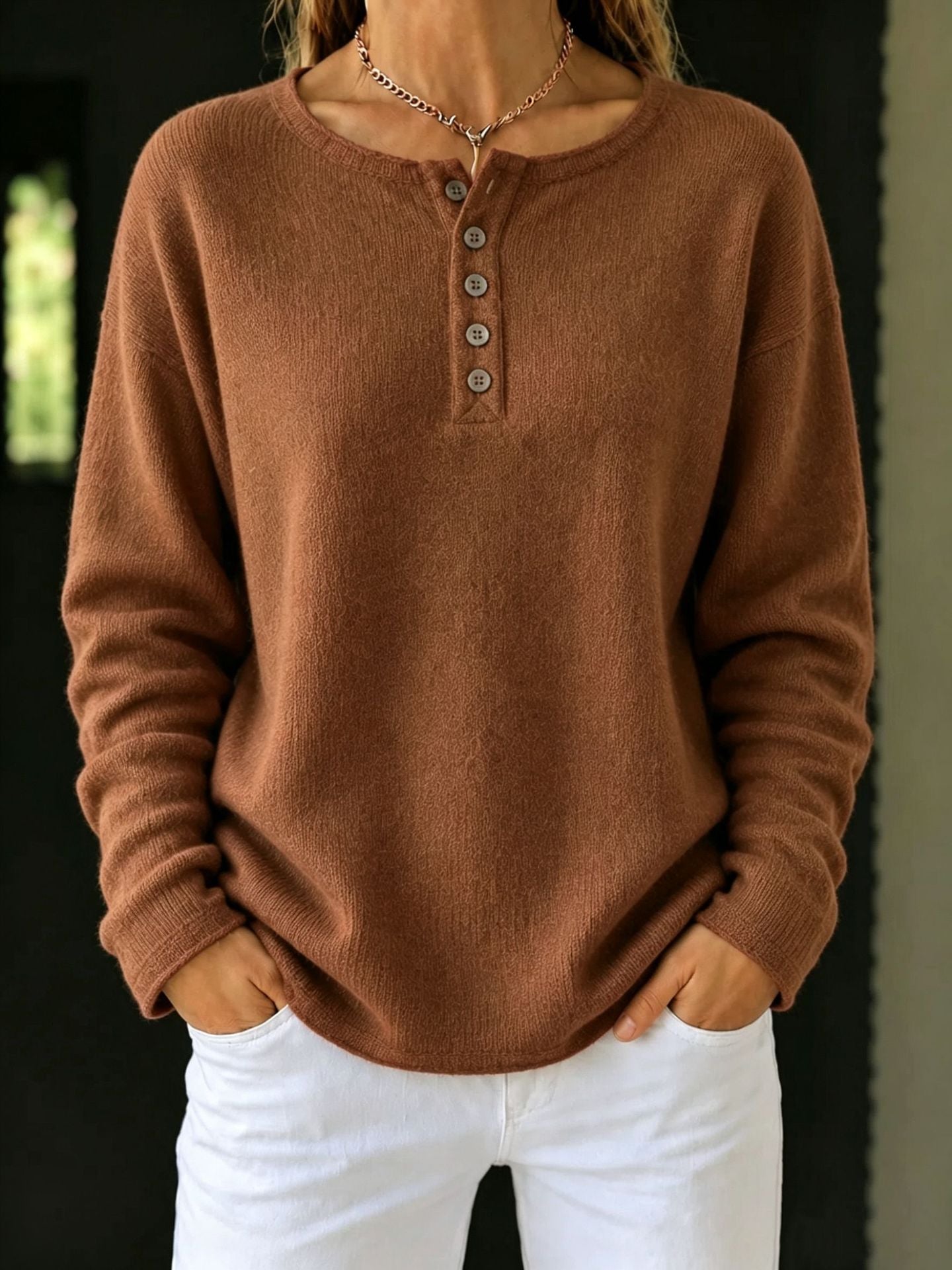 Women's Knitted Button Solid Color Casual Fashion Sweater