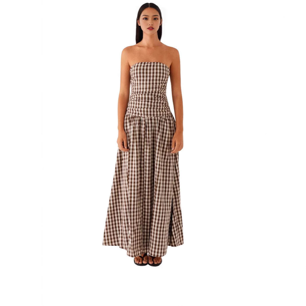 Women's Summer Elegance Retro High-grade Printed Tube Pleated Dress