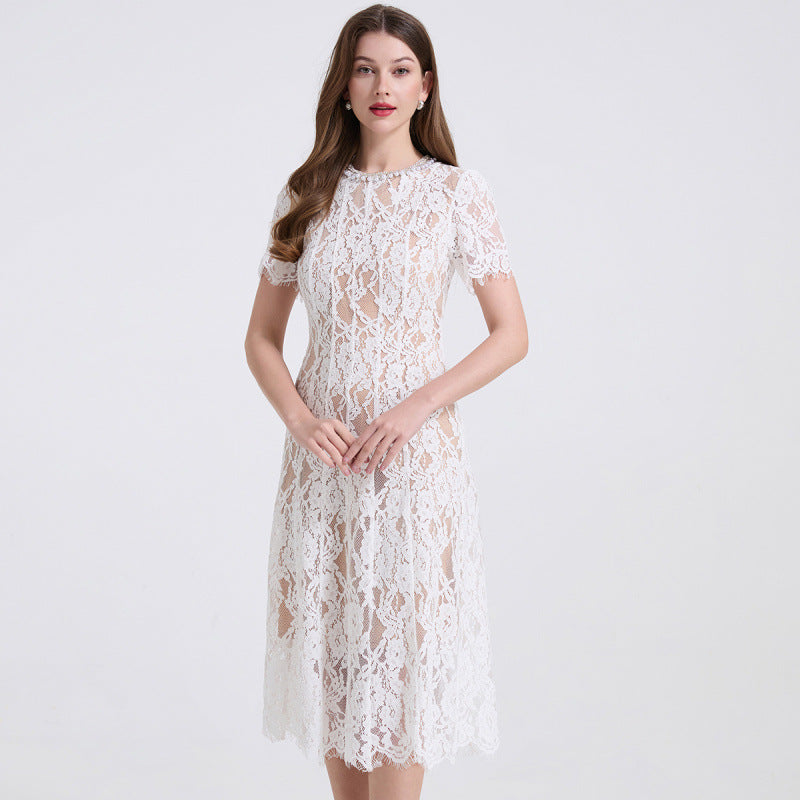 Women's Gold Style Diamond Decorations Pearl Beaded Collar Dresses