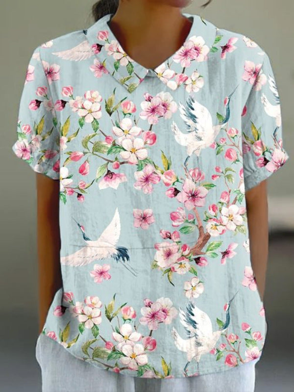 Fashion Summer Style Sleeve Printed Pullover Blouses