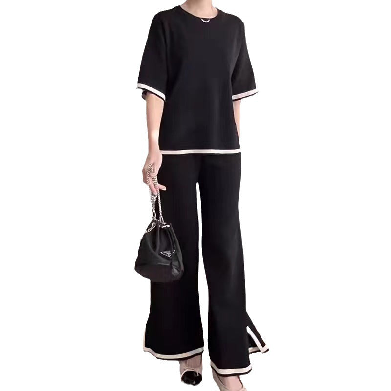 Women's Retro Lazy Style Contrast Color Knitting Suits