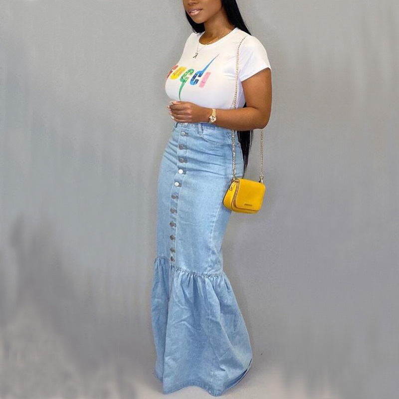Pretty Innovative Stretch Denim Long Fishtail Skirts