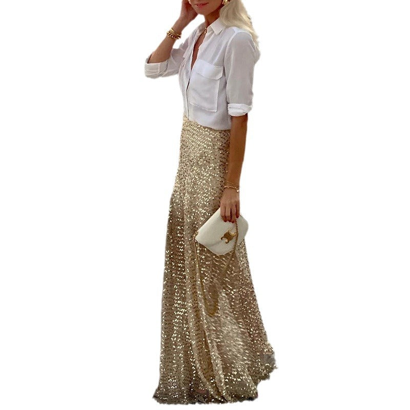 Women's Popular Sequins Long Sequin Dress Skirts