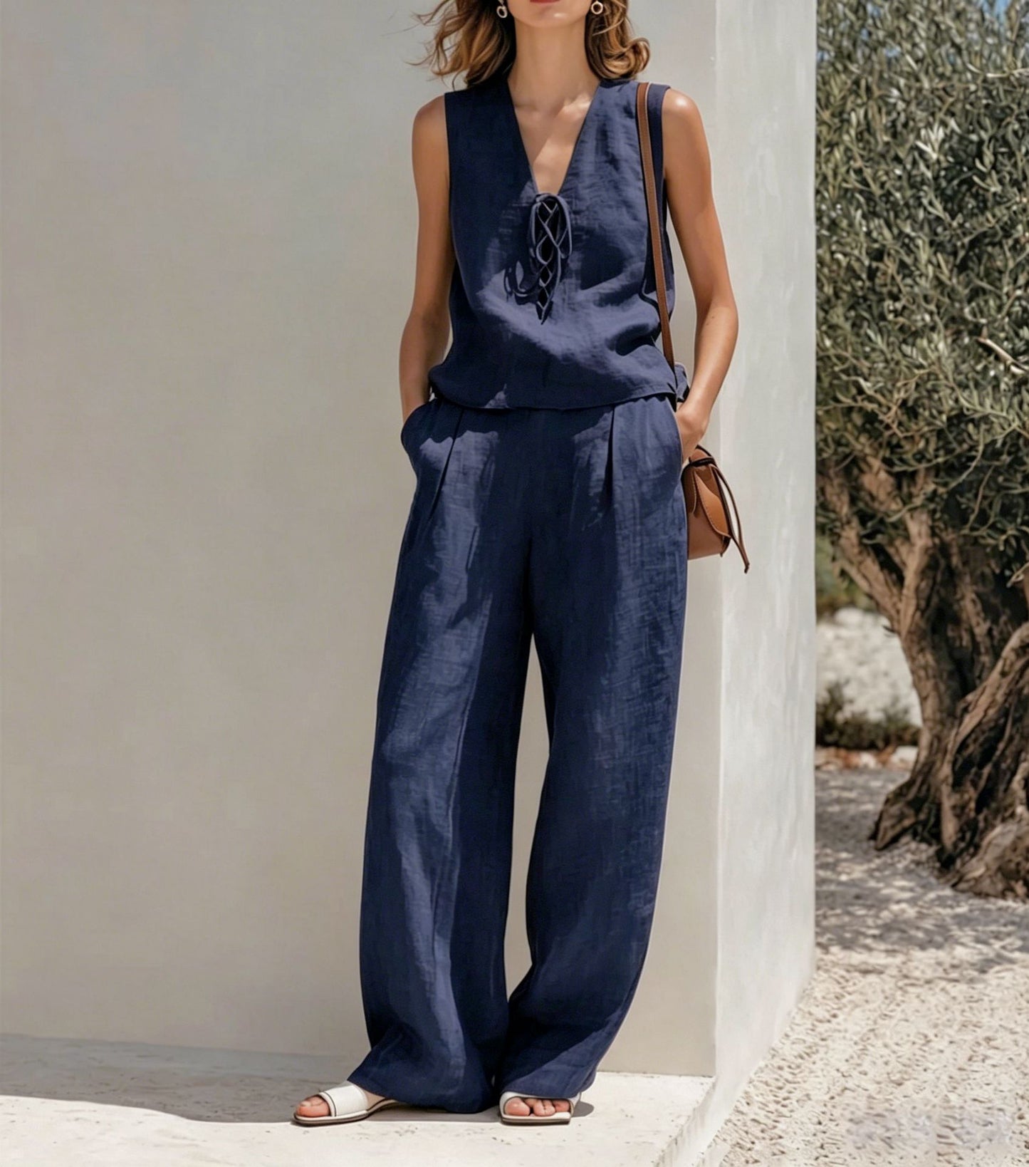 Women's Lace Up High Street Retro Minimalist Fashion Casual Suit