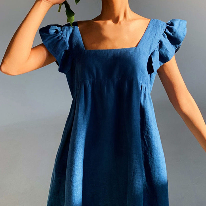 Women's Yellow Midi Dress Fashion Commuter Flying Sleeves Dresses
