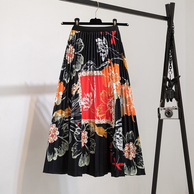 Women's Fashion Half Printed Cartoon Pleated Skirts