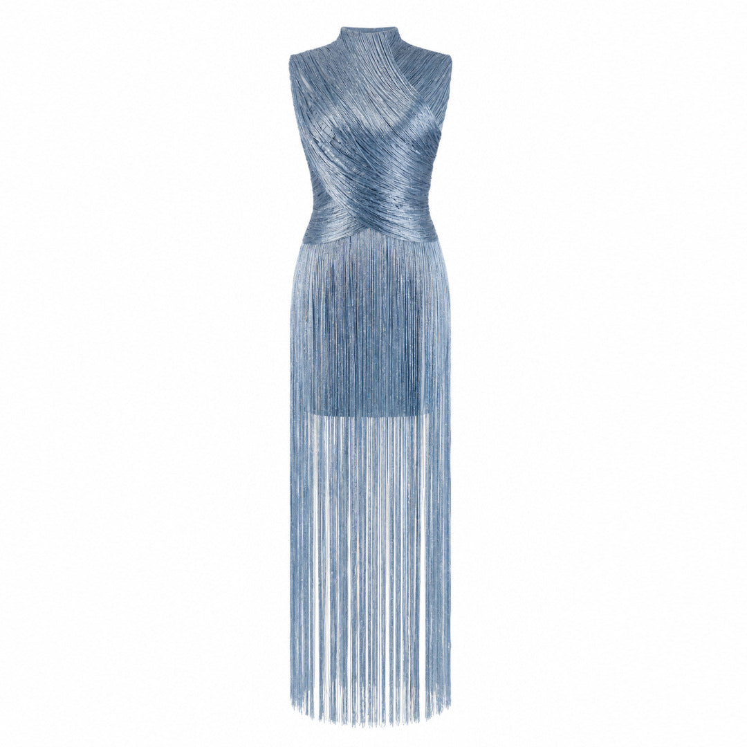 Women's Sleeveless Sier Tassel Bandage Banquet Party Dress