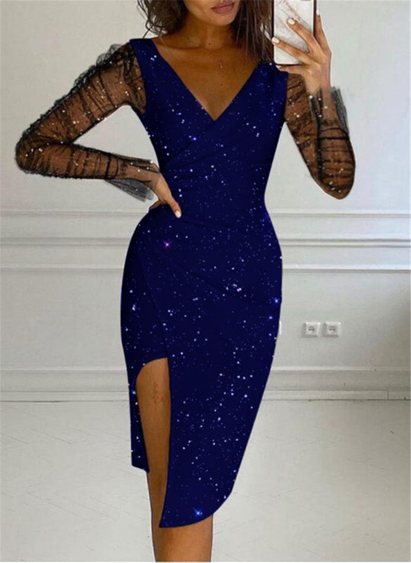 Innovative Women's Rhinestone Hip Sexy Mesh Dress