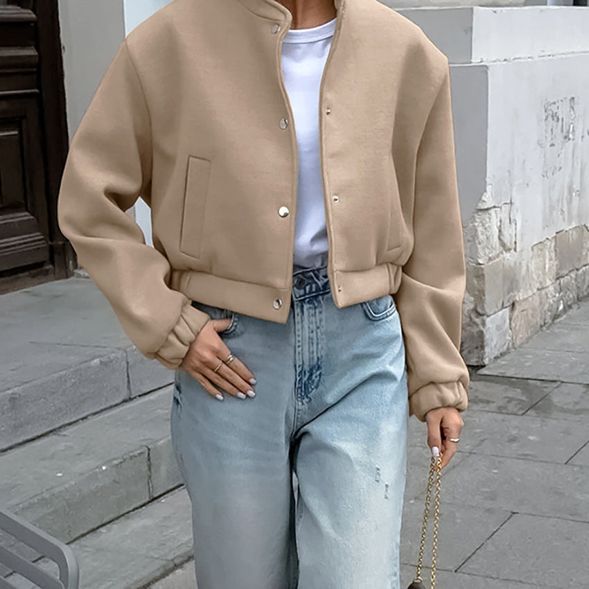 Women's Design Flight Fashionable Khaki Thick Stand Coats
