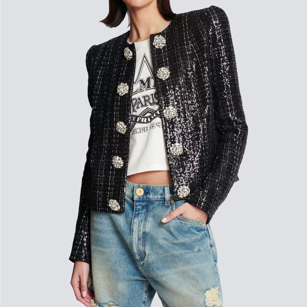 Women's Fashion Sequined Diamonds High Quality Coats