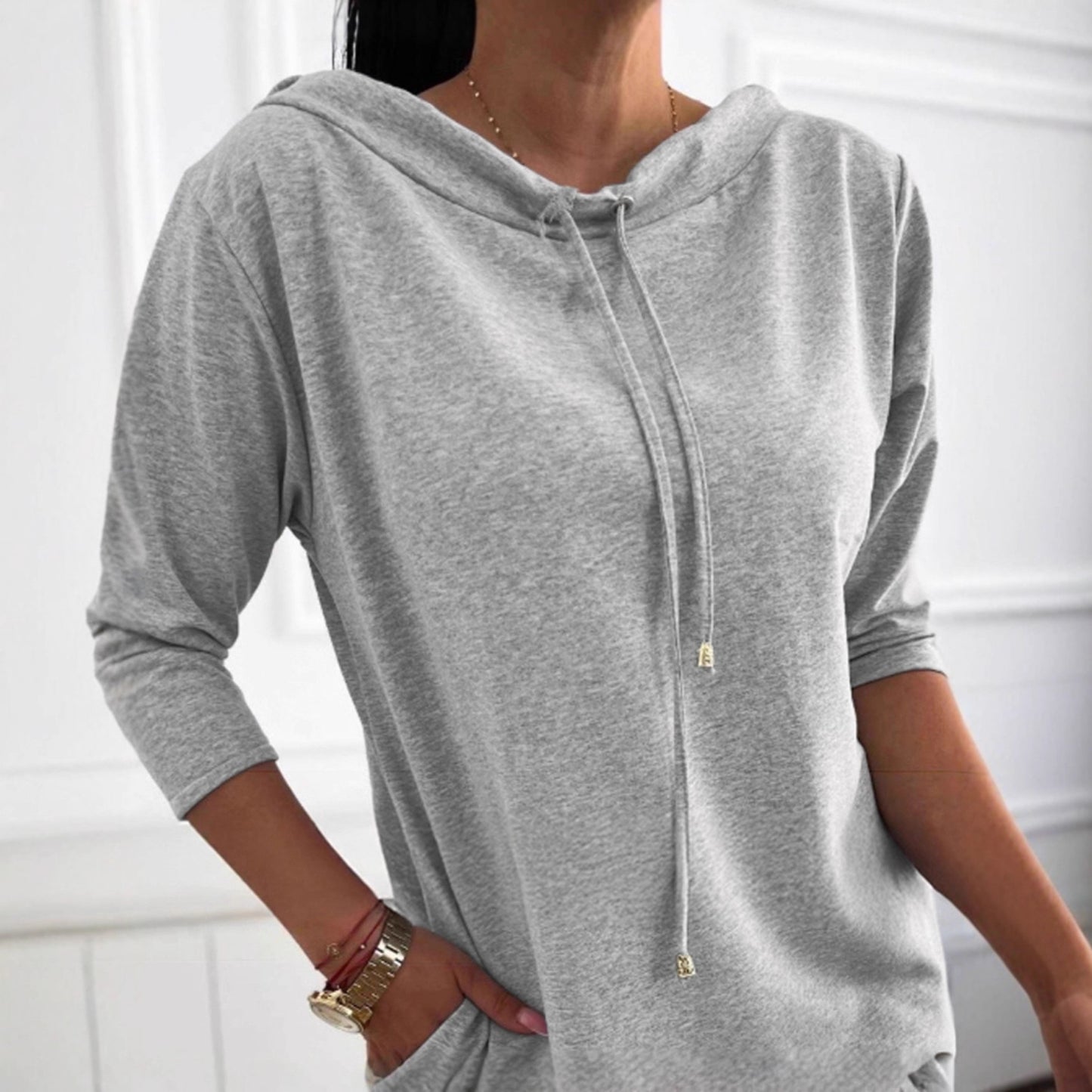 Women's Fashion Casual Stand Collar Drawstring Sleeve Sweaters