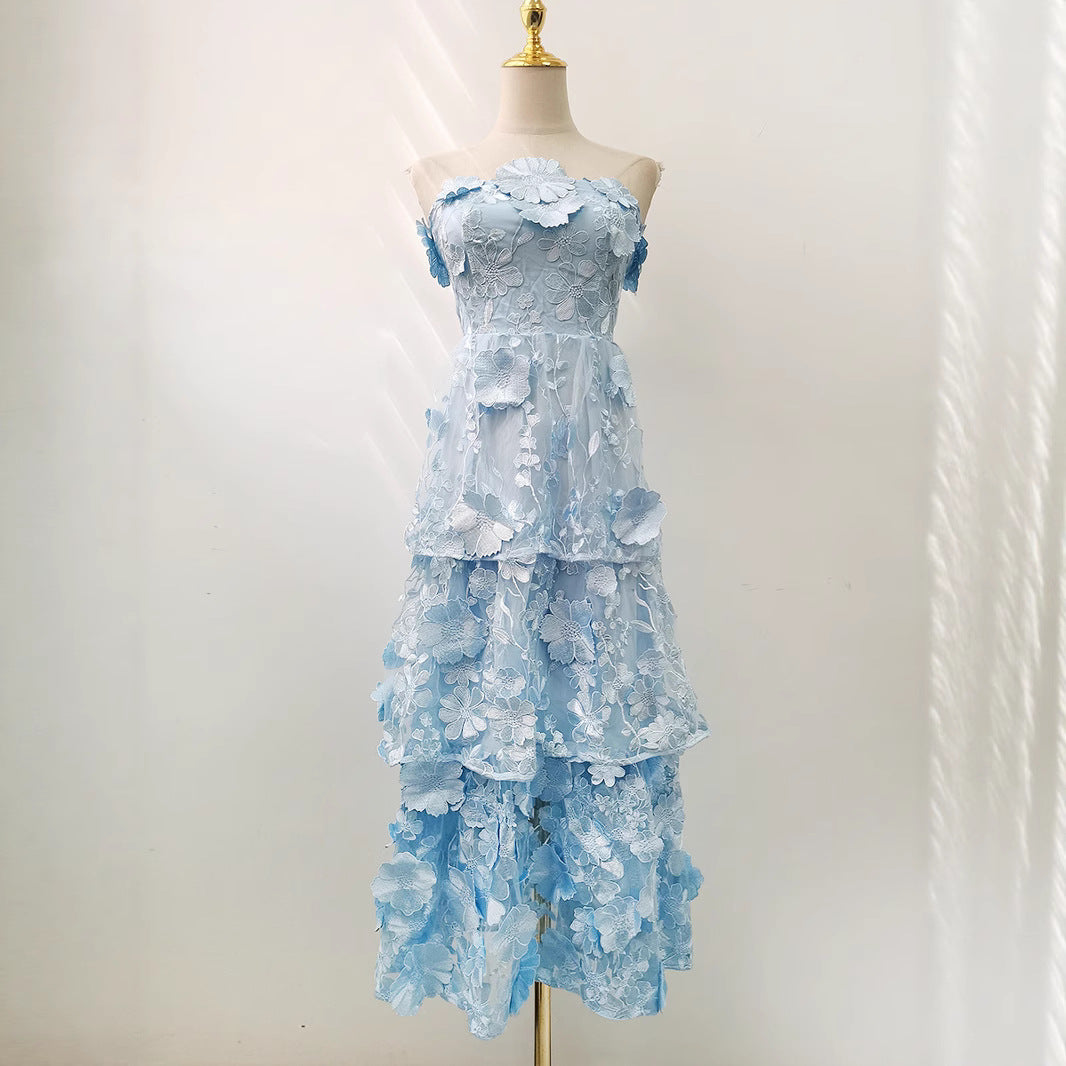 Women's Summer Tube Lace Three-dimensional Beautiful Flower Slim Tops