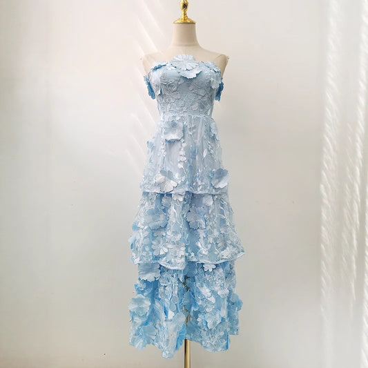 Women's Summer Tube Lace Three-dimensional Beautiful Flower Slim Tops