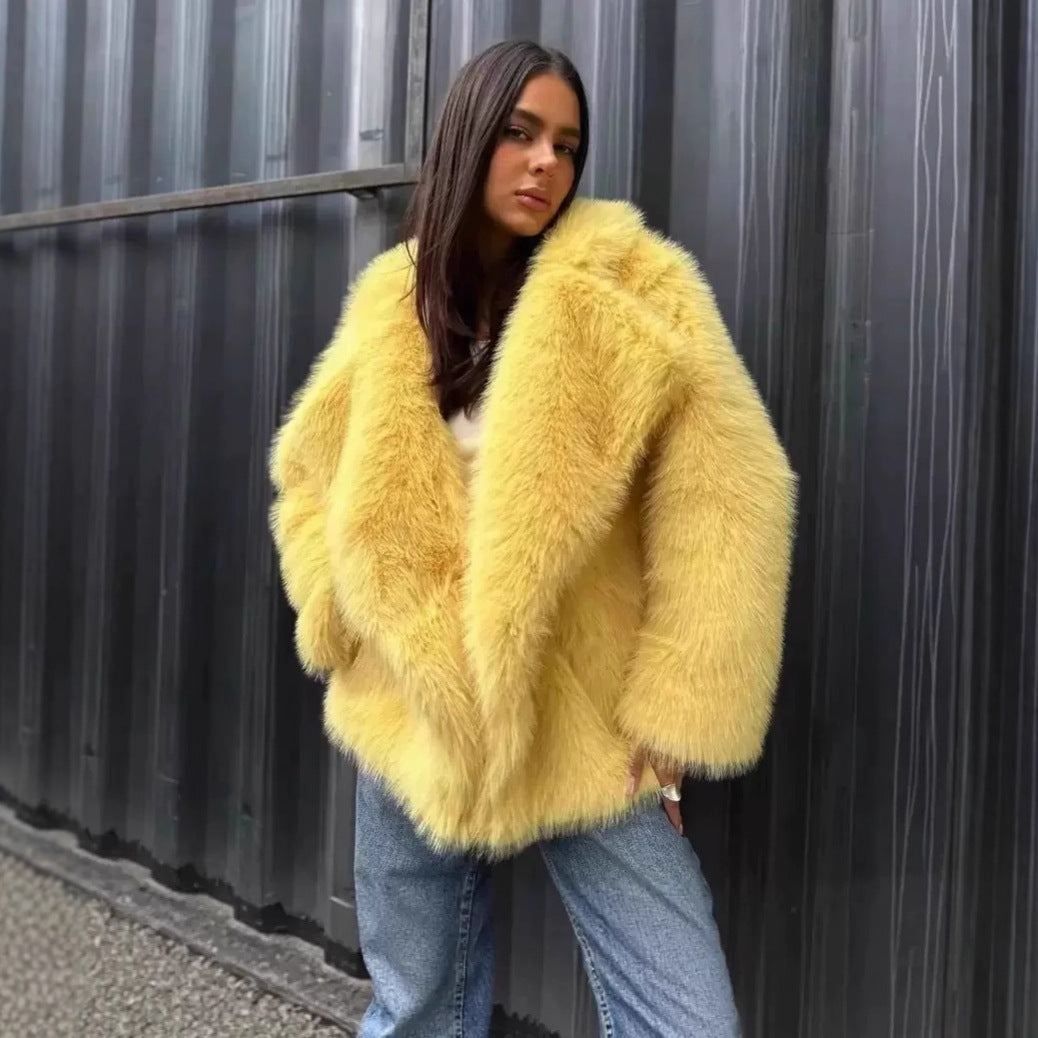 Women's Winter Faux Fur Loose Mixed Color Coats
