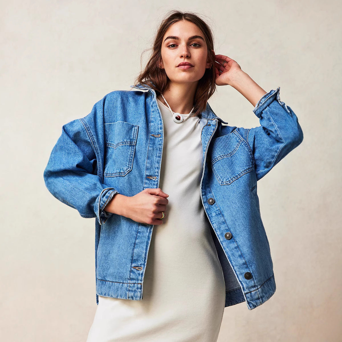 Women's Casual Versatile Pocket Side Slit Denim Jackets