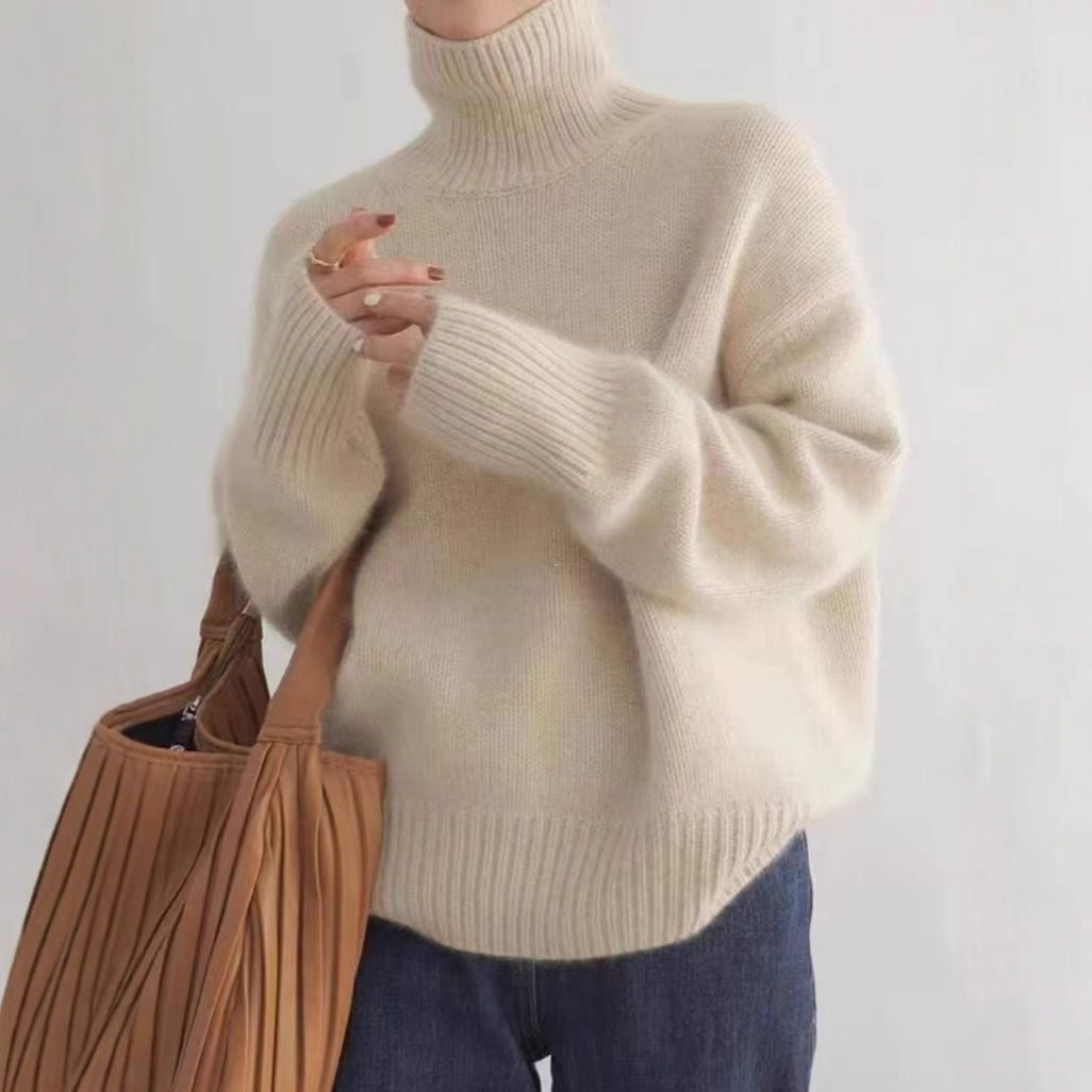 Women's Solid Color Turtleneck Loose Knitted Pullover Lazy Bottoming Sweaters