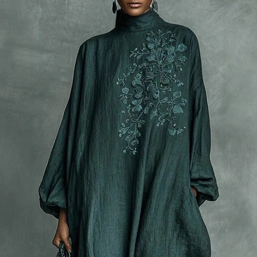 Women's Vintage Chinese Tea Cotton Linen Buckle Dresses
