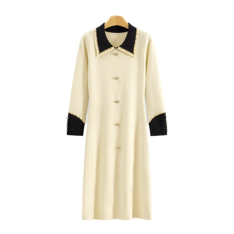 Women's Style Black With Diamond Hepburn Waist Slimming For Long Sleeve Dress