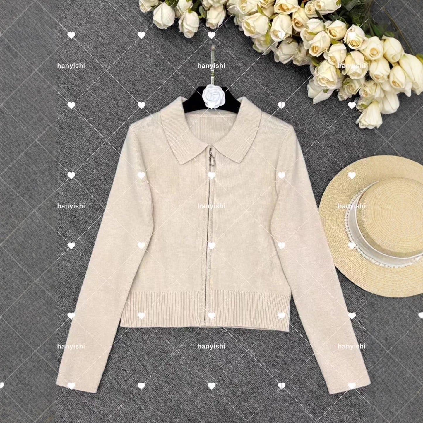 Women's Elegant Casual Knitted Lapel Zipper Solid Women's Sweater