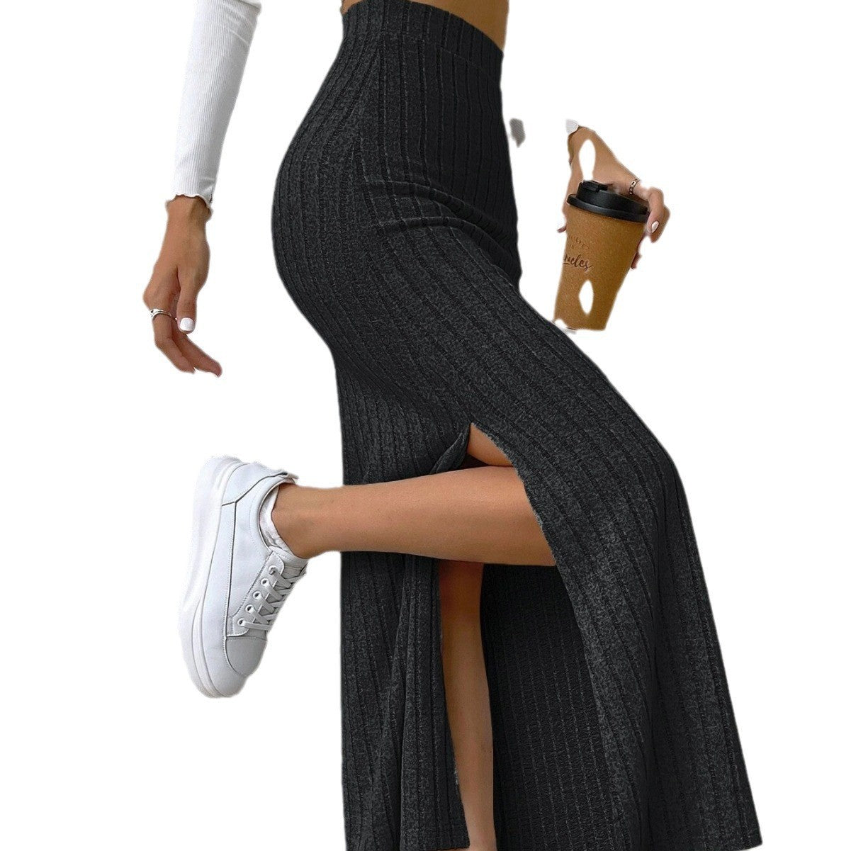 Women's Fashion High Waist Side Slit Slim Skirts
