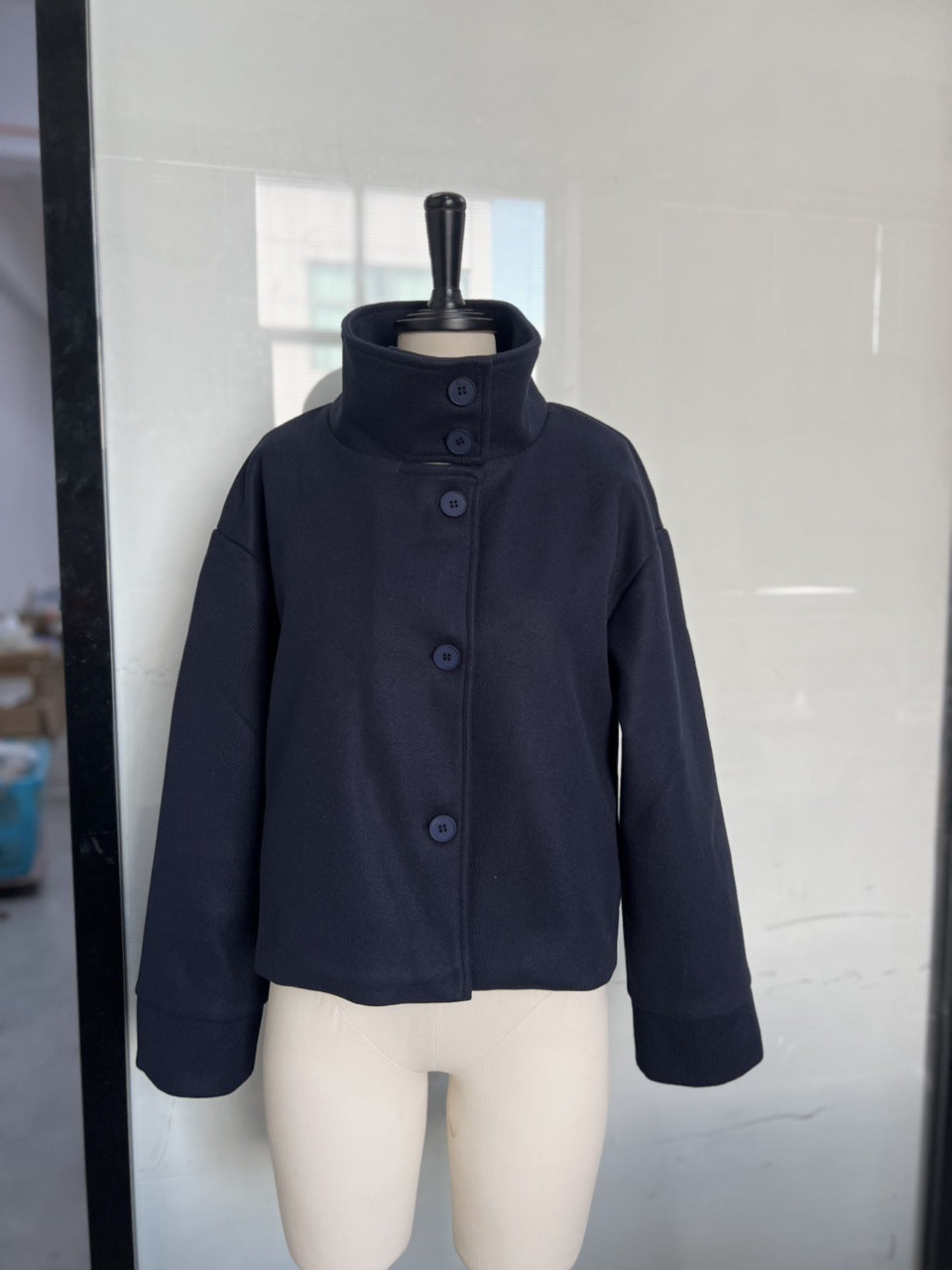 Women's Cool Stand Collar Breasted Woolen Coats