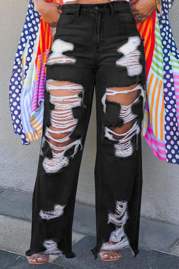 Versatile Durable Sexy Fashion Burnt Ripped Jeans