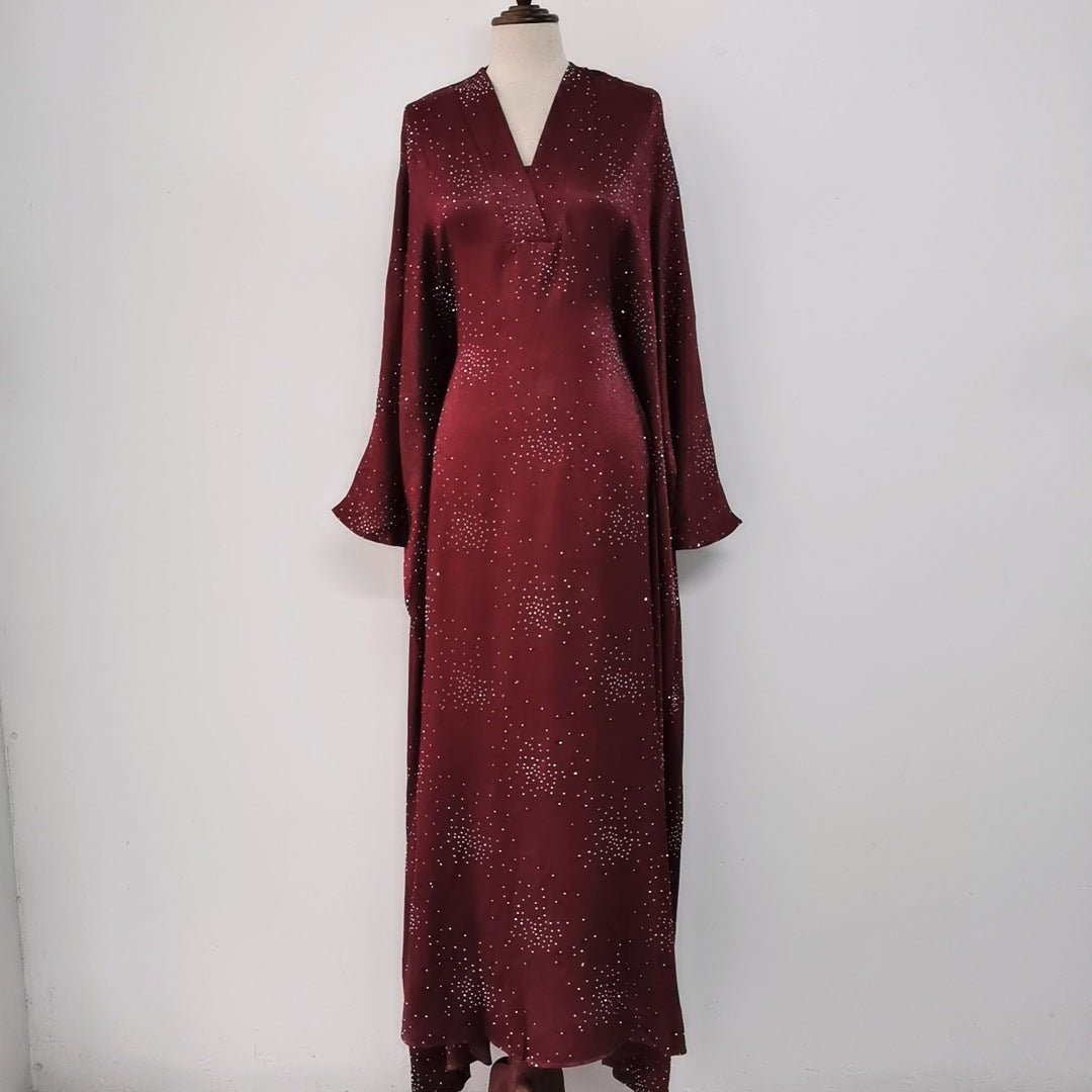Elegant Waist Rhinestone Pullover Inner Belted Dress