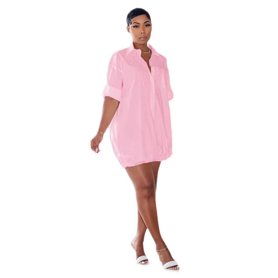 Women's Autumn Solid Color Buttons Loose Shirt Clothing