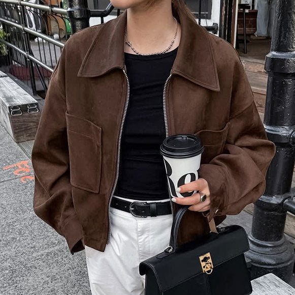 Women's Retro Trendy Loose-fitting Winter Brown Suede Jackets