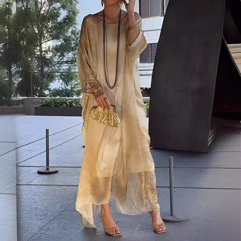 Commuter Chiffon Printed Dress Marble Texture Dresses