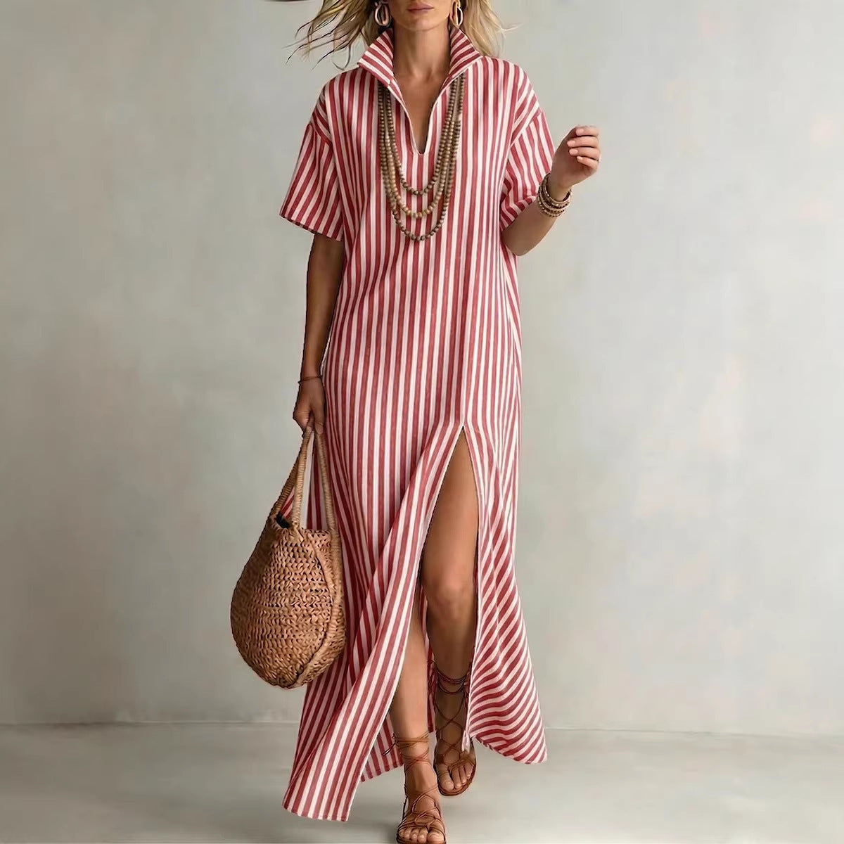 Women's Summer Sleeve Striped Slit Cotton Linen Shorts