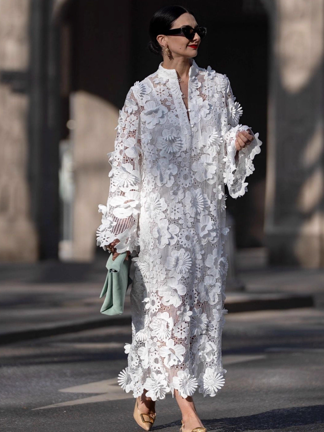 Women's Three-dimensional Flower Solid Color Long-sleeved Dress Dresses