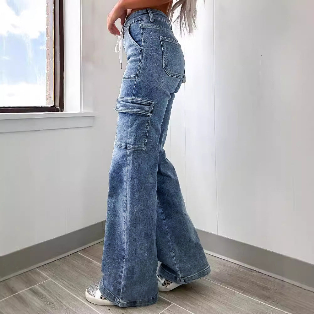 Women's Straight American Casual Lace Up Functional Jeans